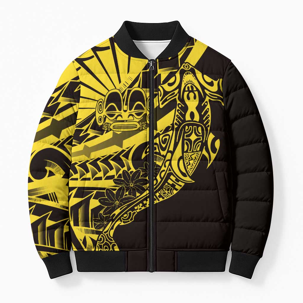 Yellow Marquesas Islands Bomber Puffer Jacket Marquesan Matatiki Hammerhead Shark Patutiki LT14 Unisex Yellow - Polynesian Pride