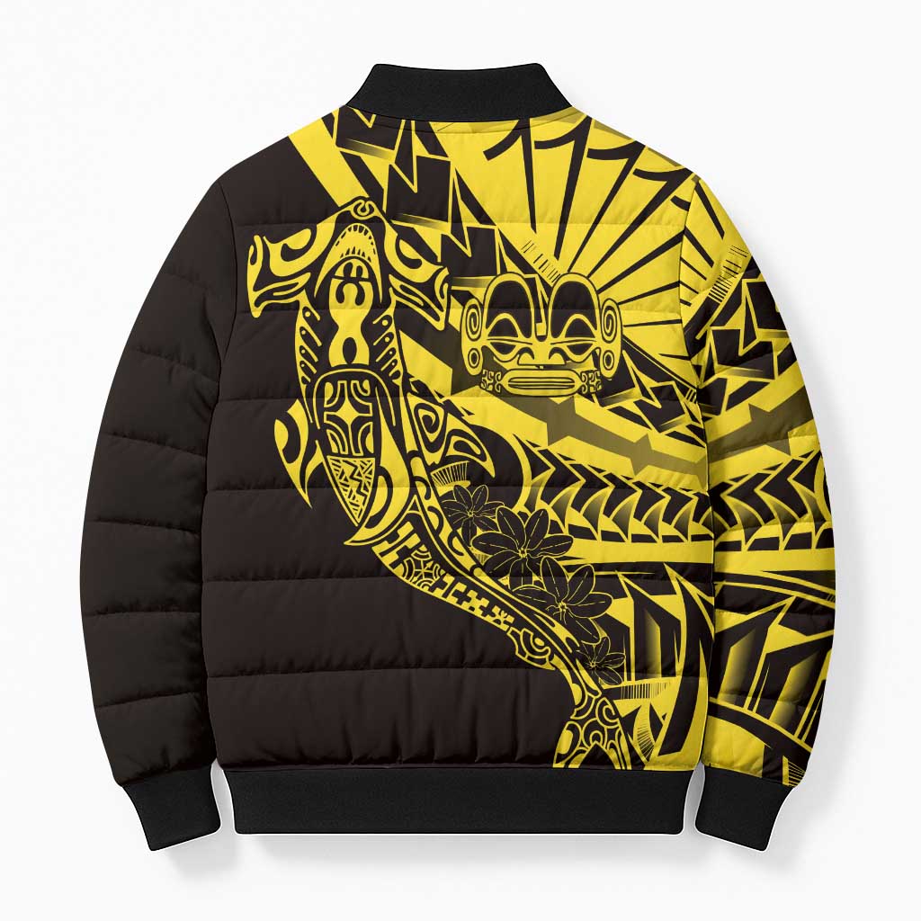 Yellow Marquesas Islands Bomber Puffer Jacket Marquesan Matatiki Hammerhead Shark Patutiki LT14 - Polynesian Pride