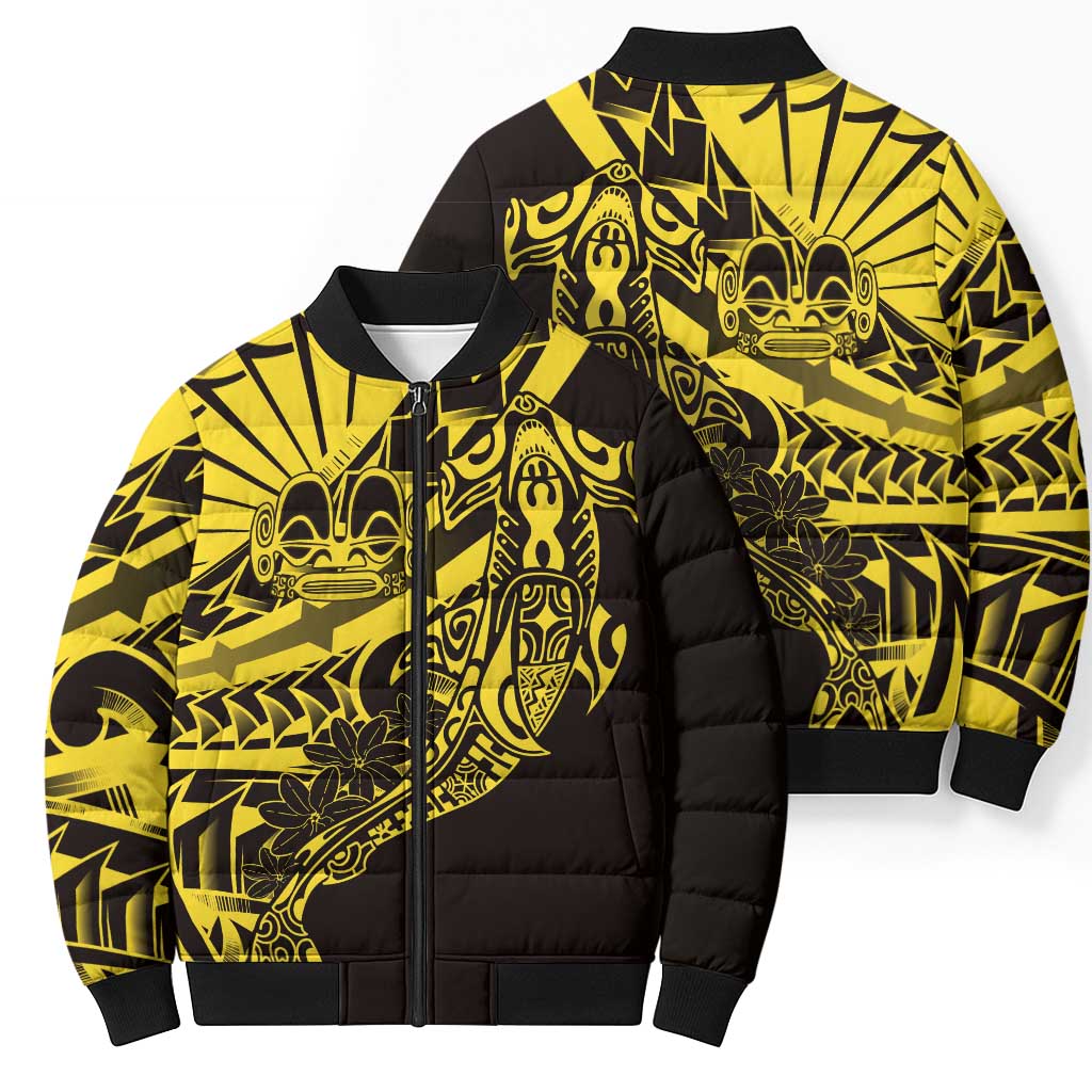Yellow Marquesas Islands Bomber Puffer Jacket Marquesan Matatiki Hammerhead Shark Patutiki LT14 - Polynesian Pride