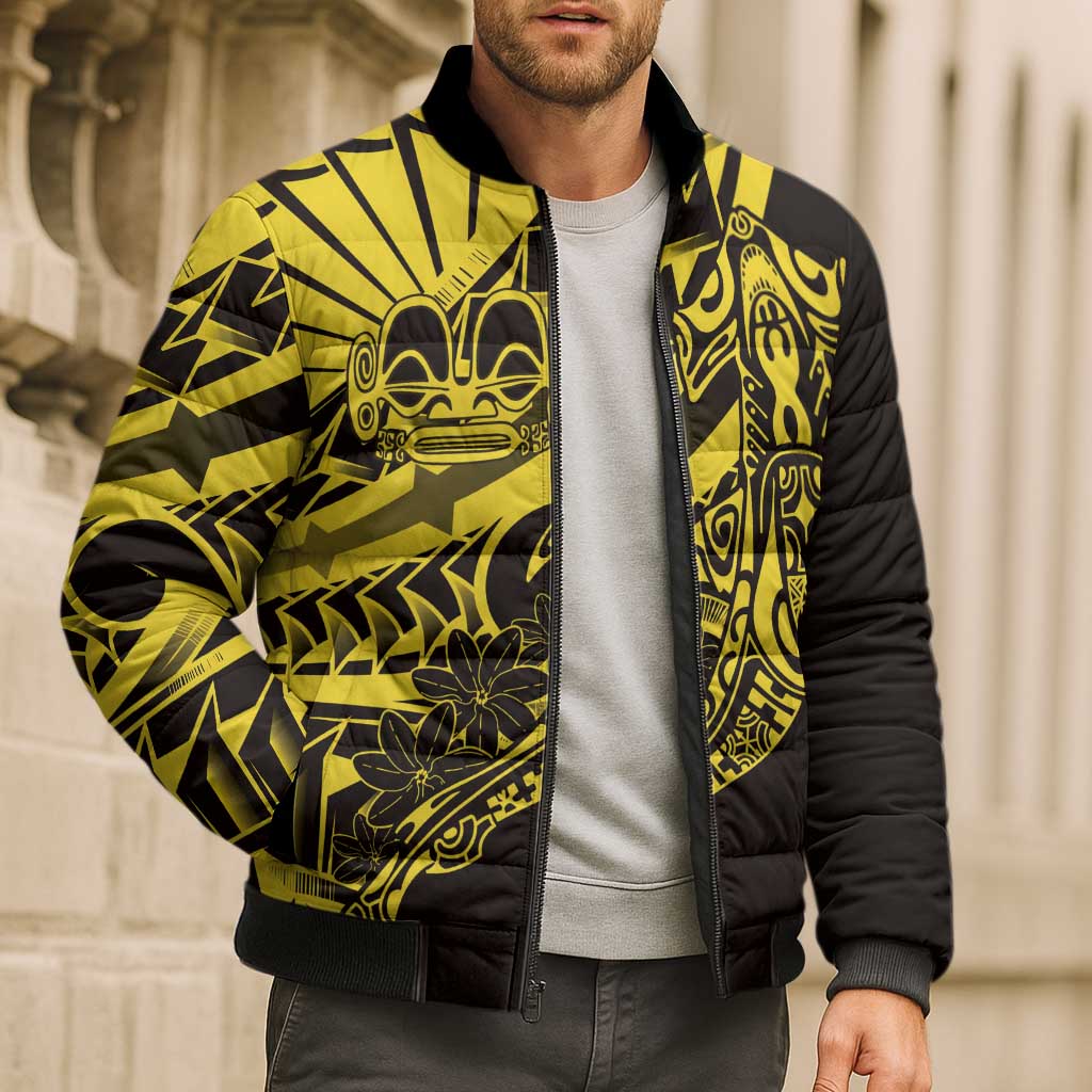 Yellow Marquesas Islands Bomber Puffer Jacket Marquesan Matatiki Hammerhead Shark Patutiki LT14 - Polynesian Pride