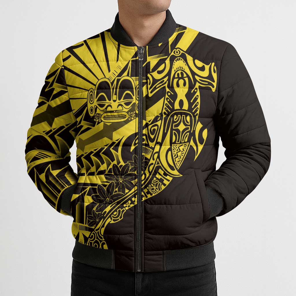 Yellow Marquesas Islands Bomber Puffer Jacket Marquesan Matatiki Hammerhead Shark Patutiki LT14 - Polynesian Pride