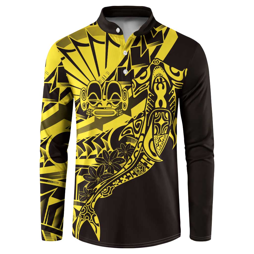 Yellow Marquesas Islands Button Sweatshirt Marquesan Matatiki Hammerhead Shark Patutiki LT14 Yellow - Polynesian Pride
