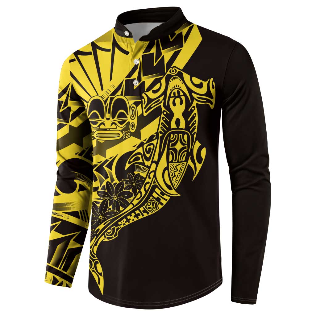 Yellow Marquesas Islands Button Sweatshirt Marquesan Matatiki Hammerhead Shark Patutiki LT14 - Polynesian Pride