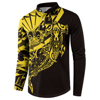 Yellow Marquesas Islands Button Sweatshirt Marquesan Matatiki Hammerhead Shark Patutiki LT14 - Polynesian Pride