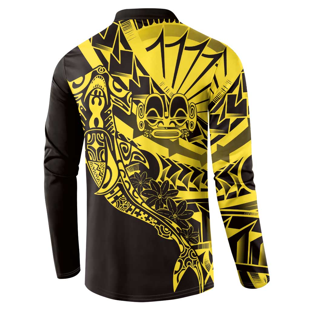 Yellow Marquesas Islands Button Sweatshirt Marquesan Matatiki Hammerhead Shark Patutiki LT14 - Polynesian Pride