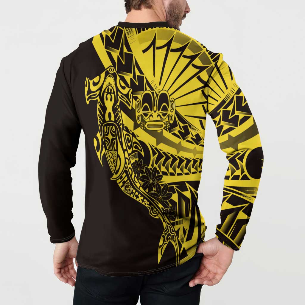 Yellow Marquesas Islands Button Sweatshirt Marquesan Matatiki Hammerhead Shark Patutiki LT14 - Polynesian Pride