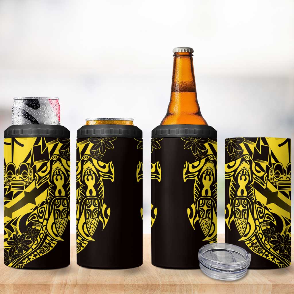 Yellow Marquesas Islands 4 in 1 Can Cooler Tumbler Marquesan Matatiki Hammerhead Shark Patutiki LT14 - Polynesian Pride
