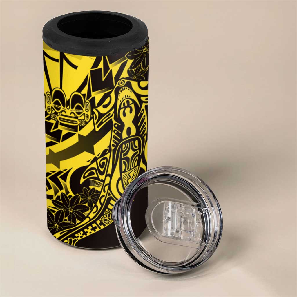 Yellow Marquesas Islands 4 in 1 Can Cooler Tumbler Marquesan Matatiki Hammerhead Shark Patutiki LT14 - Polynesian Pride