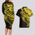 Yellow Marquesas Islands Couples Matching Long Sleeve Bodycon Dress and Hawaiian Shirt Marquesan Matatiki Hammerhead Shark Patutiki - Polynesian Pride