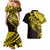Yellow Marquesas Islands Couples Matching Mermaid Dress and Hawaiian Shirt Marquesan Matatiki Hammerhead Shark Patutiki - Polynesian Pride