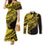 Yellow Marquesas Islands Couples Matching Mermaid Dress and Long Sleeve Button Shirt Marquesan Matatiki Hammerhead Shark Patutiki - Polynesian Pride