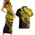 Yellow Marquesas Islands Couples Matching Short Sleeve Bodycon Dress and Hawaiian Shirt Marquesan Matatiki Hammerhead Shark Patutiki - Polynesian Pride