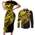 Yellow Marquesas Islands Couples Matching Short Sleeve Bodycon Dress and Long Sleeve Button Shirt Marquesan Matatiki Hammerhead Shark Patutiki - Polynesian Pride