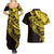 Yellow Marquesas Islands Couples Matching Summer Maxi Dress and Hawaiian Shirt Marquesan Matatiki Hammerhead Shark Patutiki - Polynesian Pride