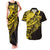 Yellow Marquesas Islands Couples Matching Tank Maxi Dress and Hawaiian Shirt Marquesan Matatiki Hammerhead Shark Patutiki - Polynesian Pride