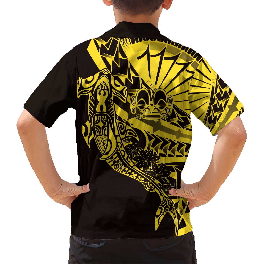 Yellow Marquesas Islands Family Matching Long Sleeve Bodycon Dress and Hawaiian Shirt Marquesan Matatiki Hammerhead Shark Patutiki LT14 - Polynesian Pride