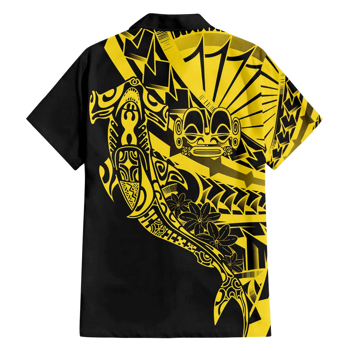 Yellow Marquesas Islands Family Matching Off The Shoulder Long Sleeve Dress and Hawaiian Shirt Marquesan Matatiki Hammerhead Shark Patutiki LT14 - Polynesian Pride