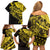 Yellow Marquesas Islands Family Matching Off Shoulder Short Dress and Hawaiian Shirt Marquesan Matatiki Hammerhead Shark Patutiki - Polynesian Pride