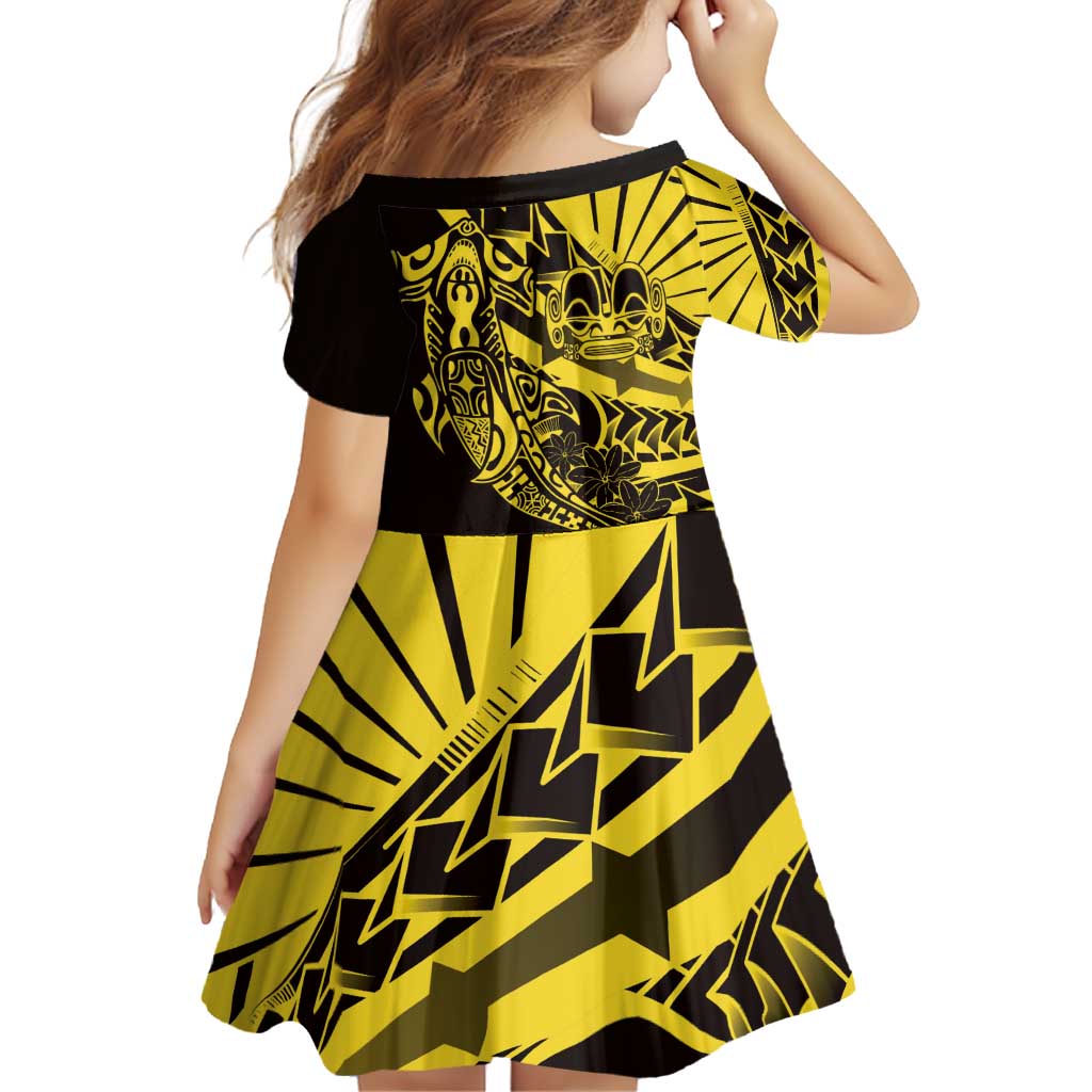 Yellow Marquesas Islands Family Matching Puletasi and Hawaiian Shirt Marquesan Matatiki Hammerhead Shark Patutiki - Polynesian Pride