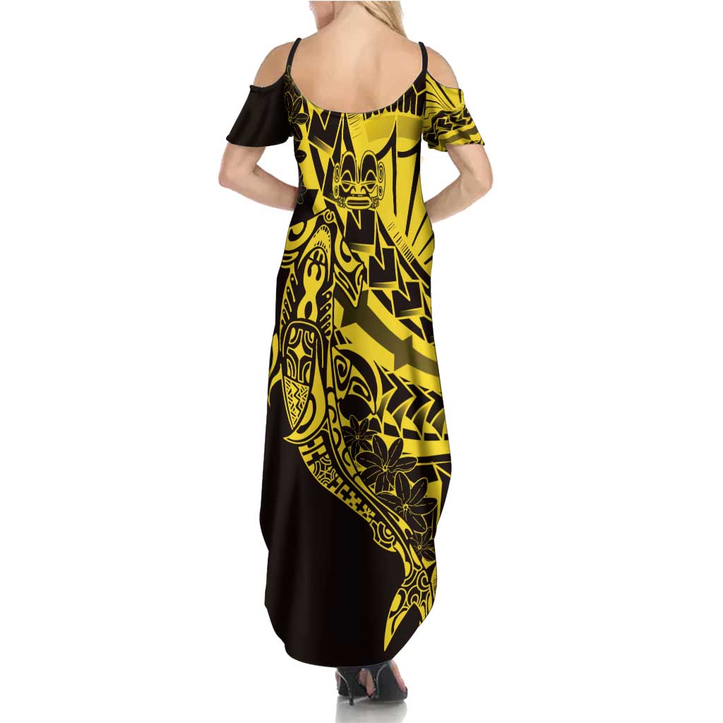 Yellow Marquesas Islands Family Matching Summer Maxi Dress and Hawaiian Shirt Marquesan Matatiki Hammerhead Shark Patutiki - Polynesian Pride