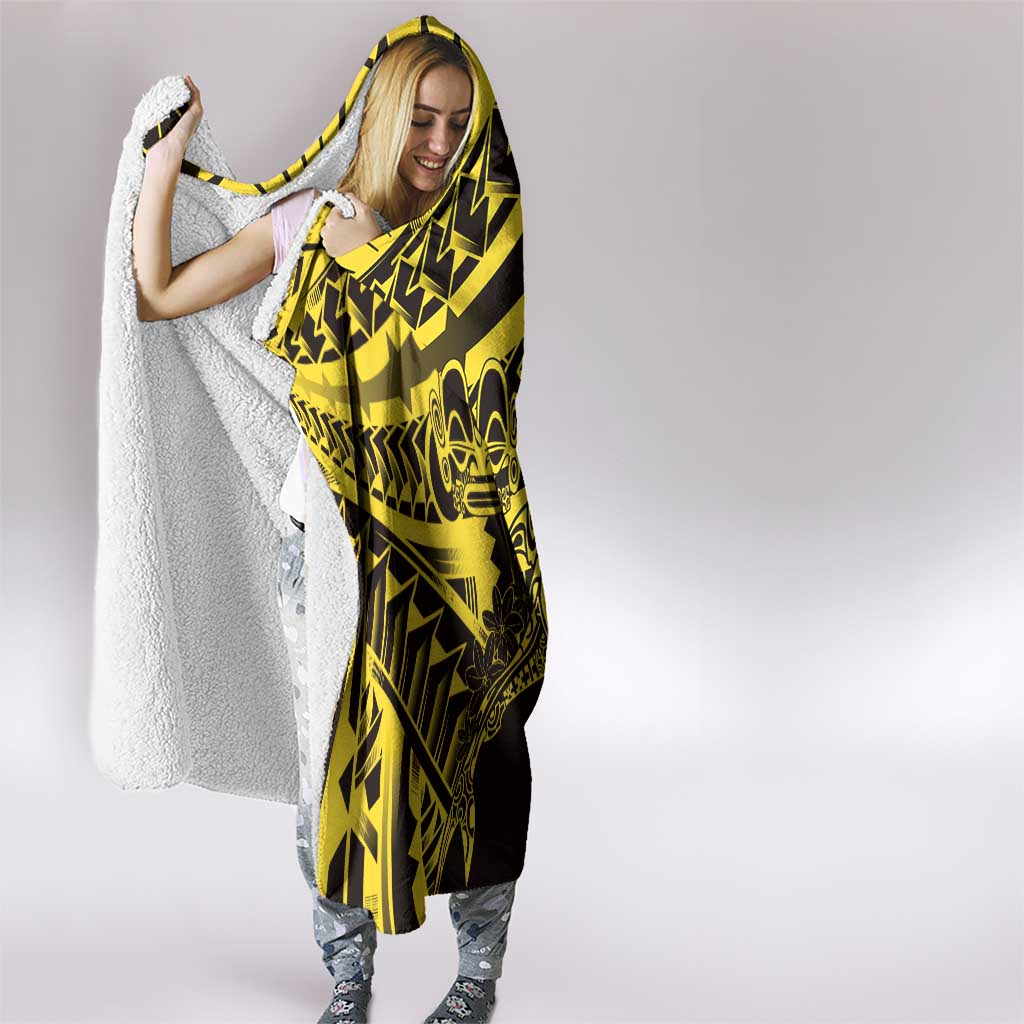Yellow Marquesas Islands Hooded Blanket Marquesan Matatiki Hammerhead Shark Patutiki - Polynesian Pride