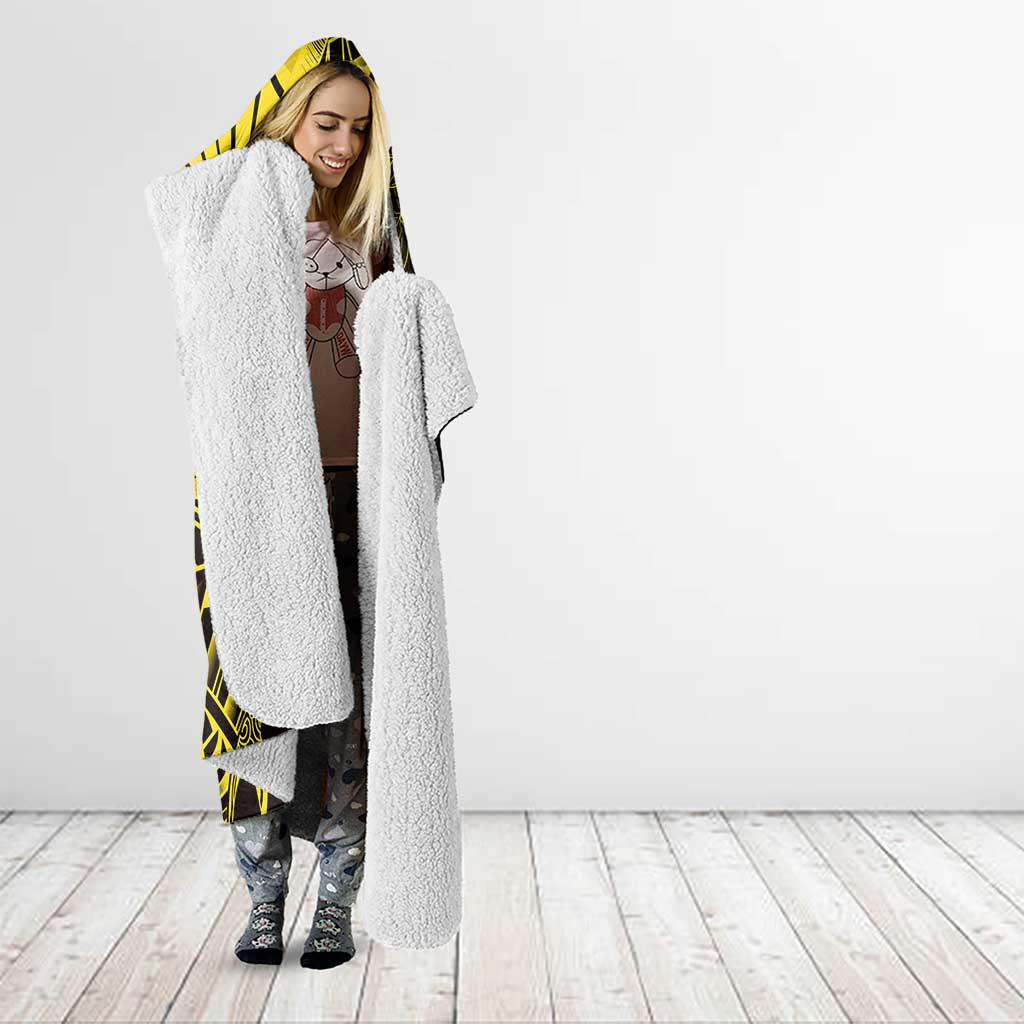 Yellow Marquesas Islands Hooded Blanket Marquesan Matatiki Hammerhead Shark Patutiki - Polynesian Pride