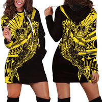 Yellow Marquesas Islands Hoodie Dress Marquesan Matatiki Hammerhead Shark Patutiki LT14 - Polynesian Pride