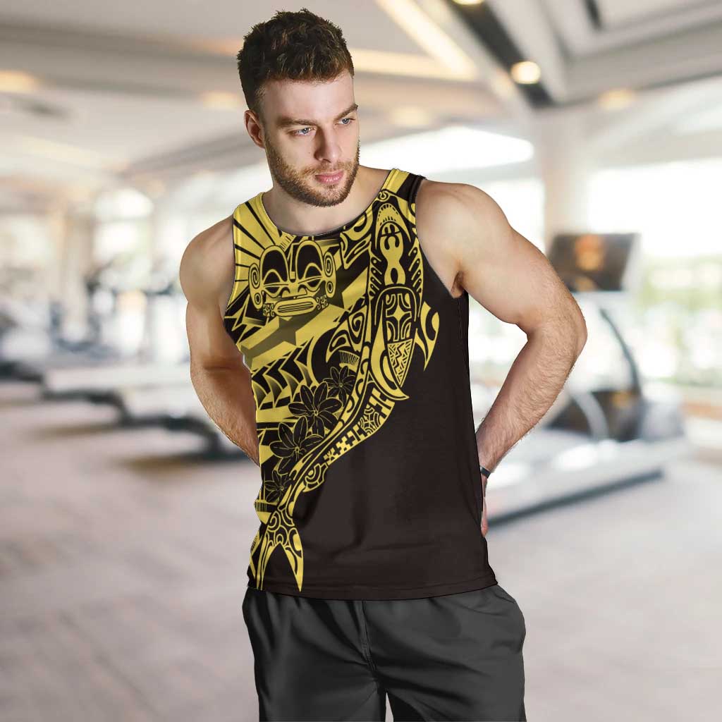 Yellow Marquesas Islands Men Tank Top Marquesan Matatiki Hammerhead Shark Patutiki - Polynesian Pride