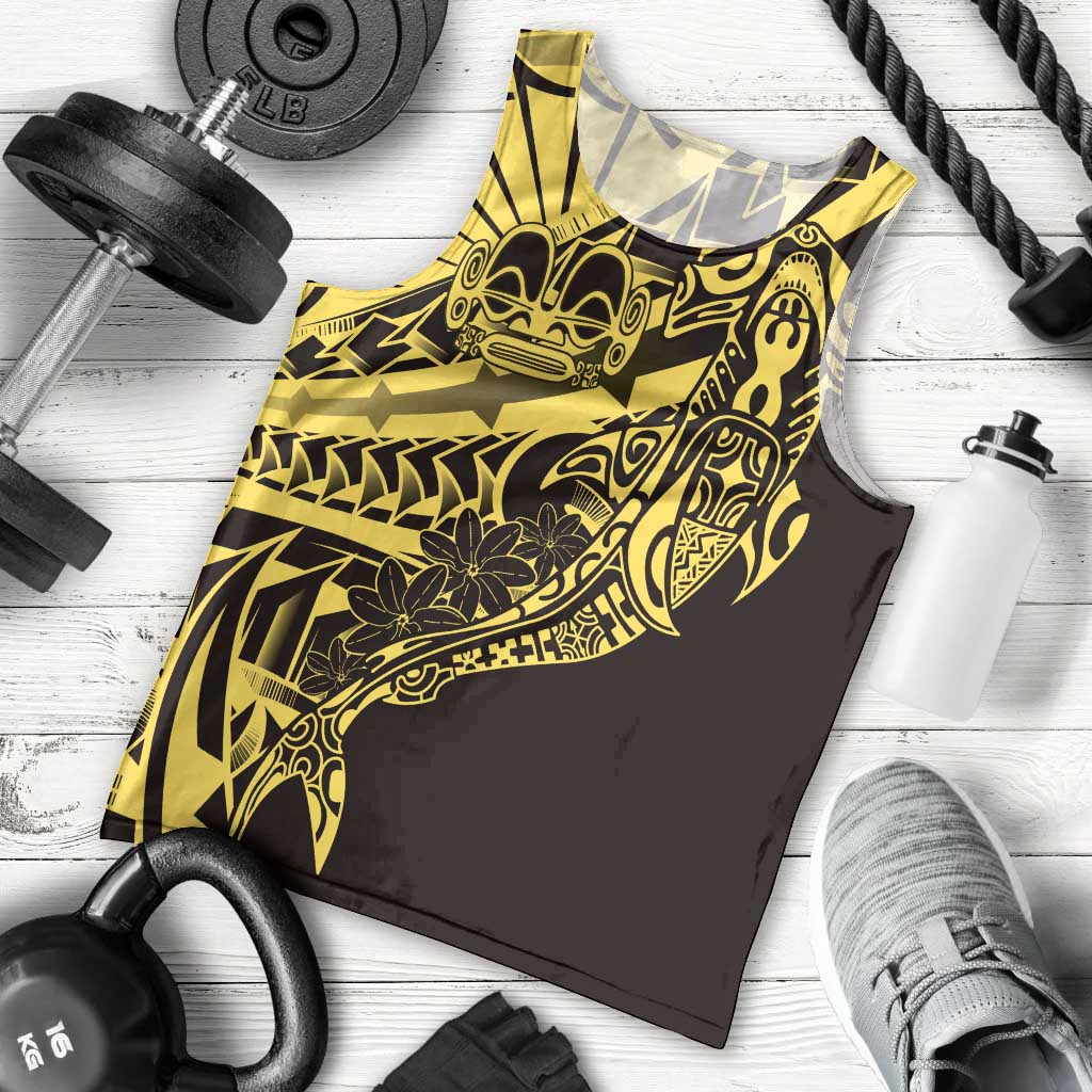 Yellow Marquesas Islands Men Tank Top Marquesan Matatiki Hammerhead Shark Patutiki - Polynesian Pride