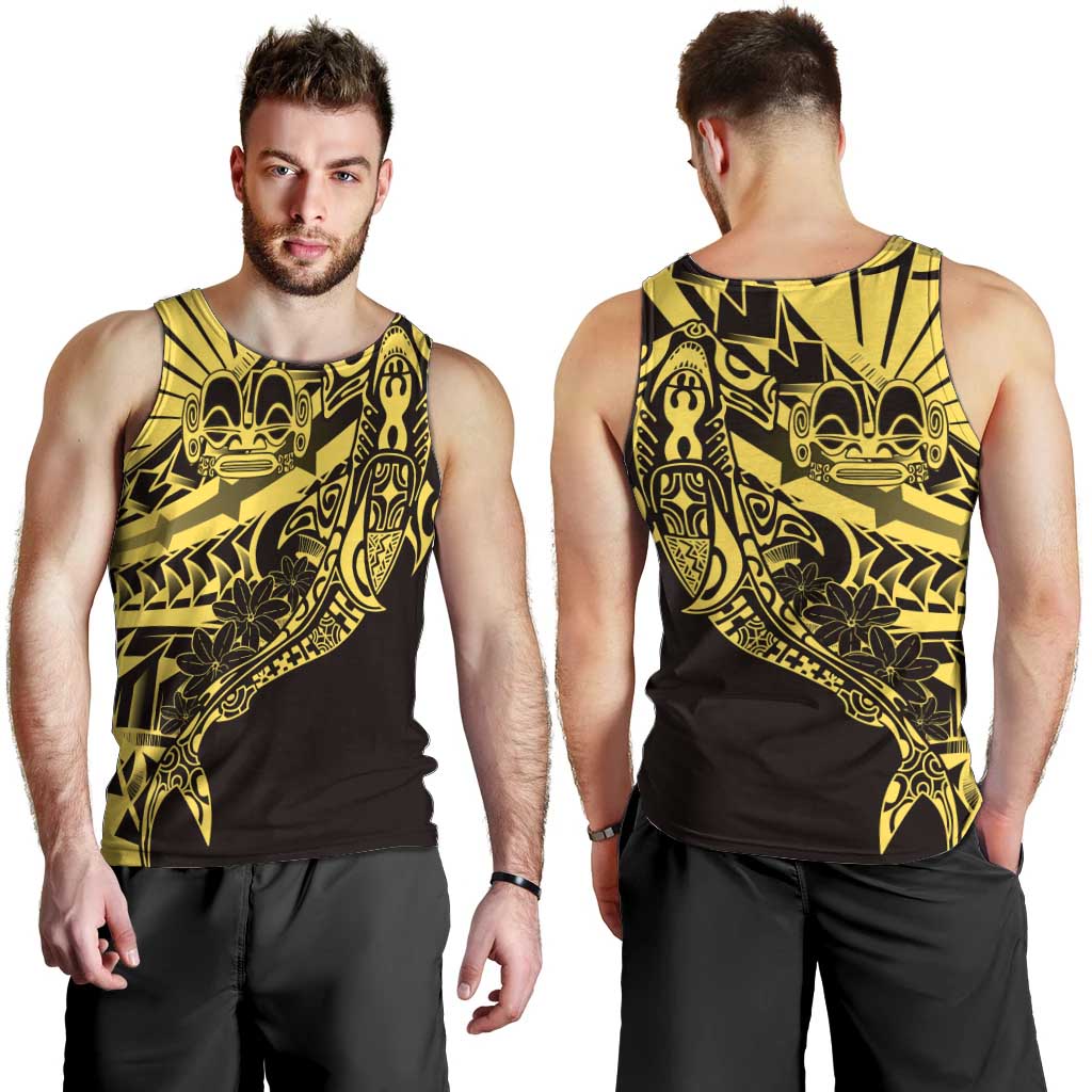 Yellow Marquesas Islands Men Tank Top Marquesan Matatiki Hammerhead Shark Patutiki - Polynesian Pride