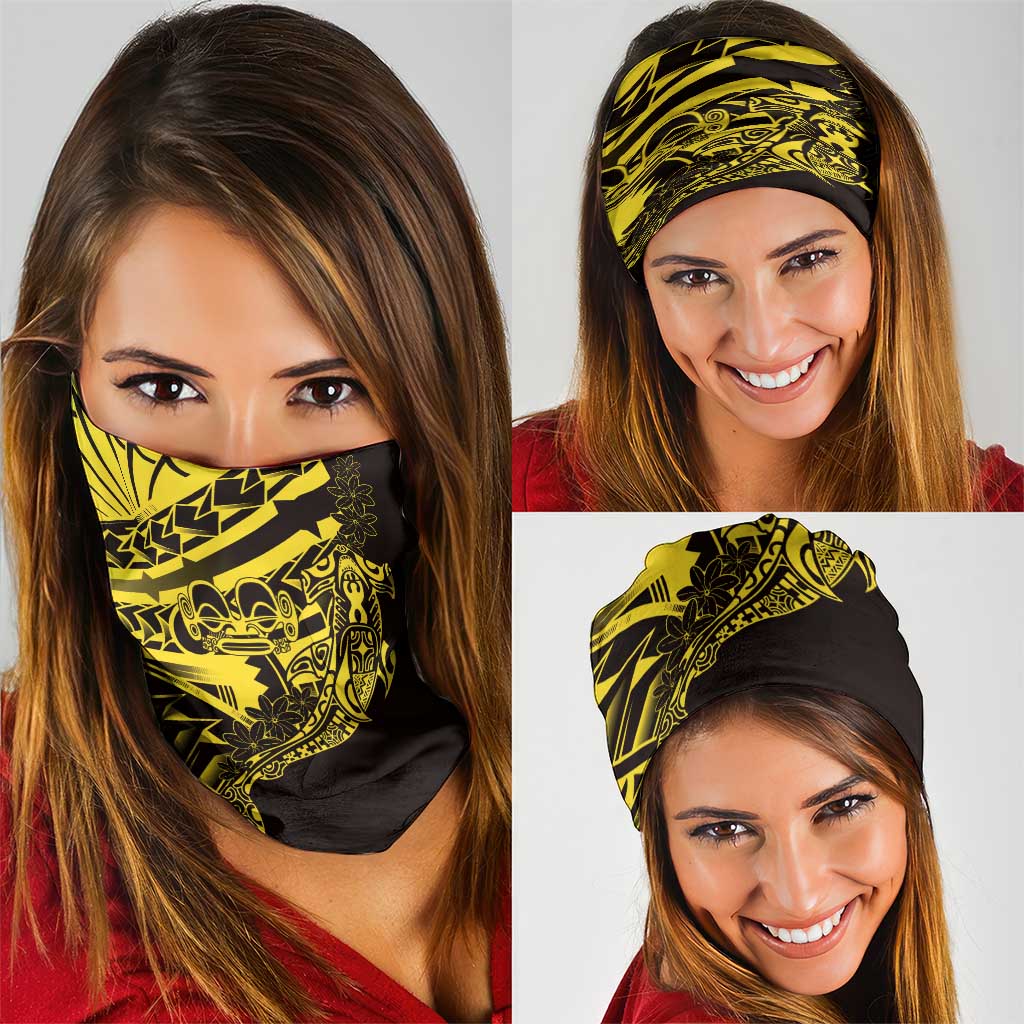Yellow Marquesas Islands Neck Gaiter Marquesan Matatiki Hammerhead Shark Patutiki LT14 - Polynesian Pride