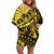 Yellow Marquesas Islands Off Shoulder Short Dress Marquesan Matatiki Hammerhead Shark Patutiki - Polynesian Pride