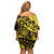 Yellow Marquesas Islands Off Shoulder Short Dress Marquesan Matatiki Hammerhead Shark Patutiki - Polynesian Pride