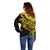 Yellow Marquesas Islands Off Shoulder Sweater Marquesan Matatiki Hammerhead Shark Patutiki - Polynesian Pride