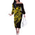 Yellow Marquesas Islands Off The Shoulder Long Sleeve Dress Marquesan Matatiki Hammerhead Shark Patutiki - Polynesian Pride