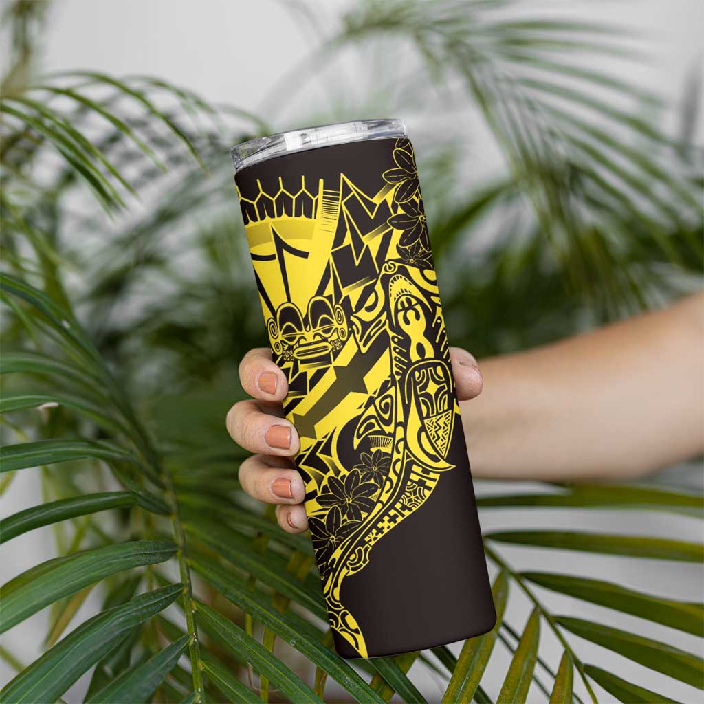 Yellow Marquesas Islands Skinny Tumbler Marquesan Matatiki Hammerhead Shark Patutiki LT14 - Polynesian Pride