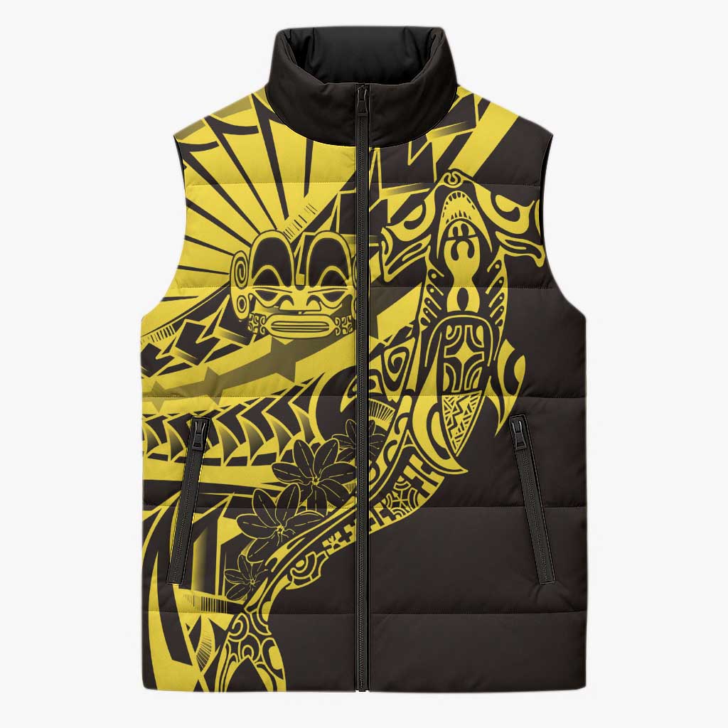 Yellow Marquesas Islands Sleeveless Puffer Jacket Marquesan Matatiki Hammerhead Shark Patutiki LT14 Unisex Yellow - Polynesian Pride