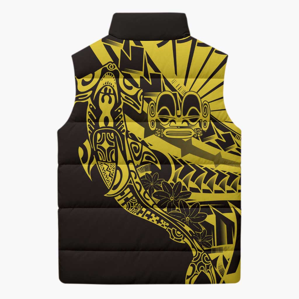 Yellow Marquesas Islands Sleeveless Puffer Jacket Marquesan Matatiki Hammerhead Shark Patutiki LT14 - Polynesian Pride