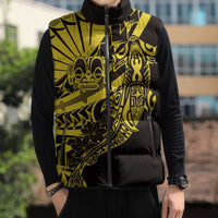 Yellow Marquesas Islands Sleeveless Puffer Jacket Marquesan Matatiki Hammerhead Shark Patutiki LT14 - Polynesian Pride