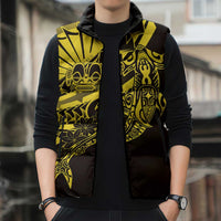 Yellow Marquesas Islands Sleeveless Puffer Jacket Marquesan Matatiki Hammerhead Shark Patutiki LT14 - Polynesian Pride