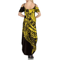Yellow Marquesas Islands Summer Maxi Dress Marquesan Matatiki Hammerhead Shark Patutiki LT14 - Polynesian Pride