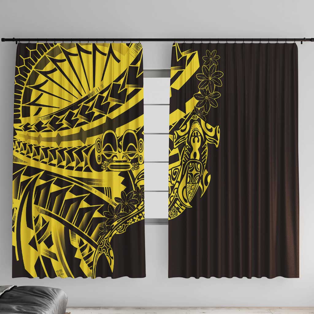 Yellow Marquesas Islands Window Curtain Marquesan Matatiki Hammerhead Shark Patutiki - Polynesian Pride