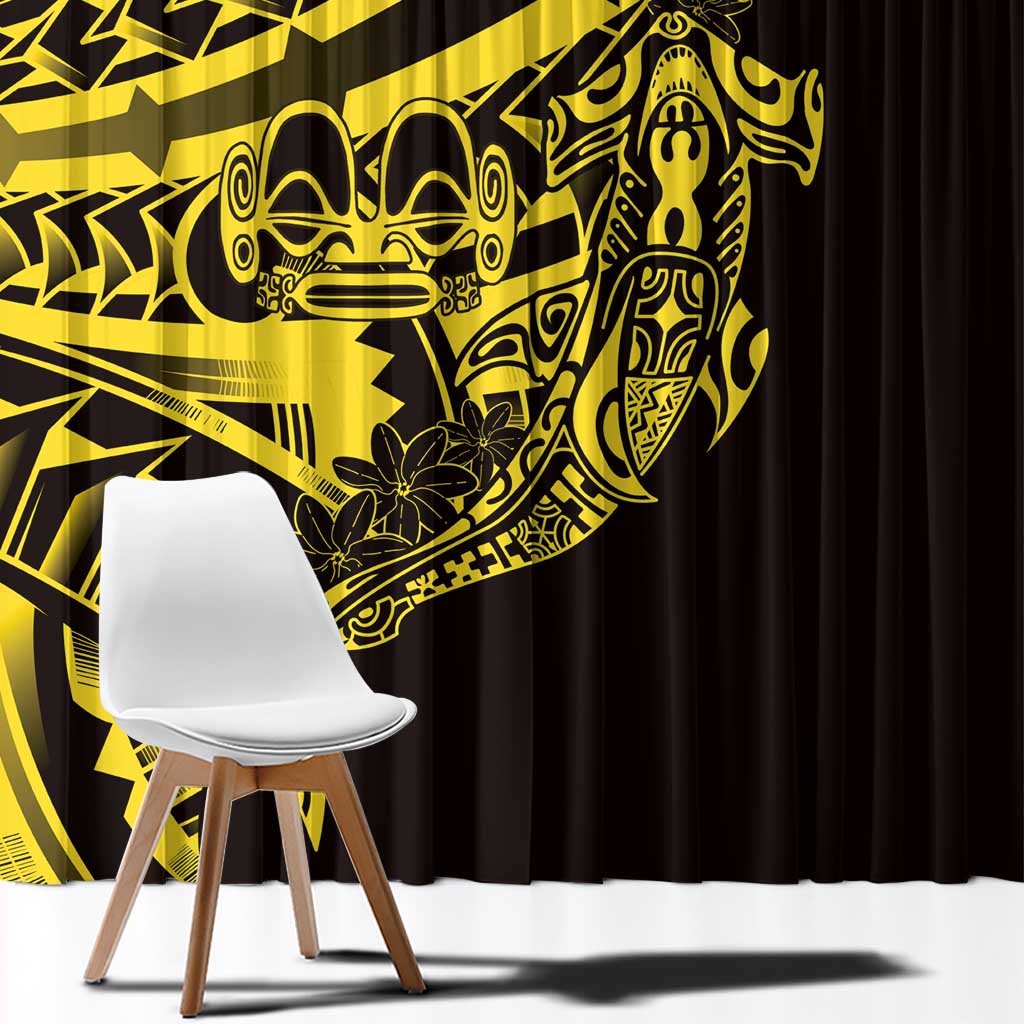 Yellow Marquesas Islands Window Curtain Marquesan Matatiki Hammerhead Shark Patutiki LT14 - Polynesian Pride
