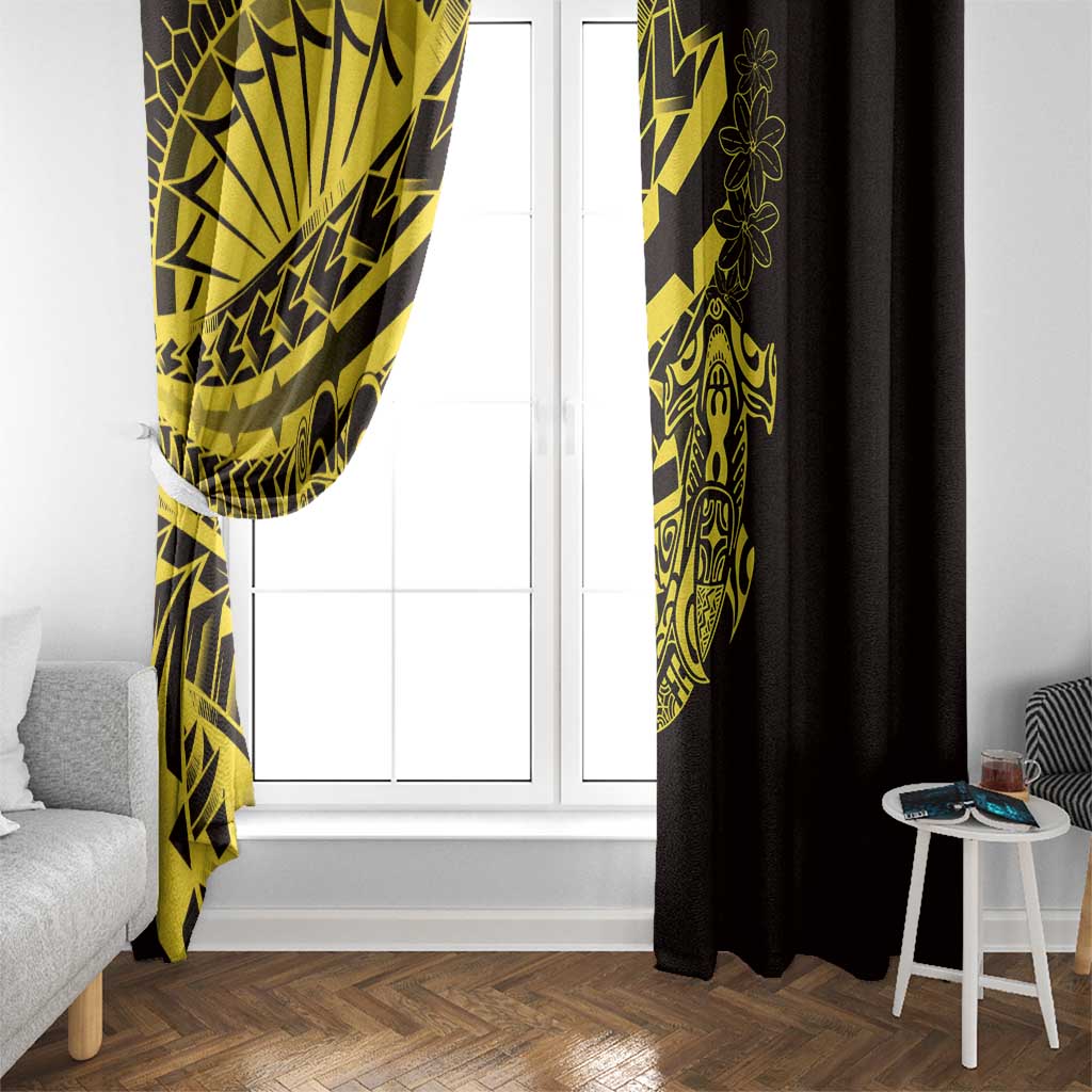 Yellow Marquesas Islands Window Curtain Marquesan Matatiki Hammerhead Shark Patutiki LT14 - Polynesian Pride