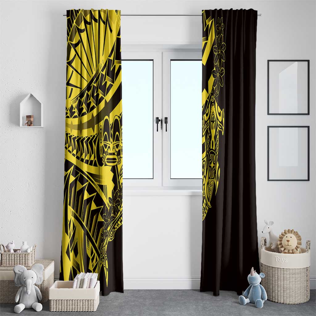 Yellow Marquesas Islands Window Curtain Marquesan Matatiki Hammerhead Shark Patutiki LT14 - Polynesian Pride