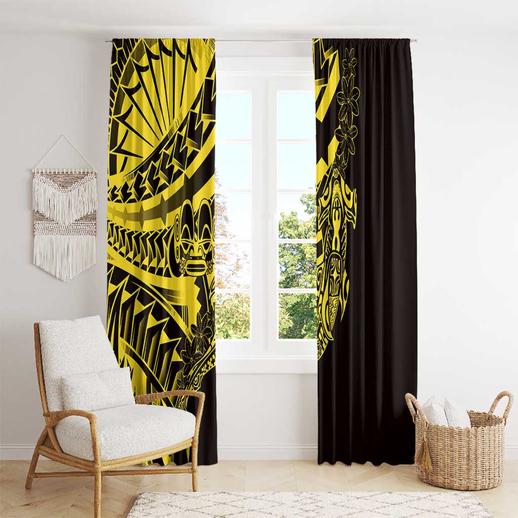 Yellow Marquesas Islands Window Curtain Marquesan Matatiki Hammerhead Shark Patutiki LT14 - Polynesian Pride