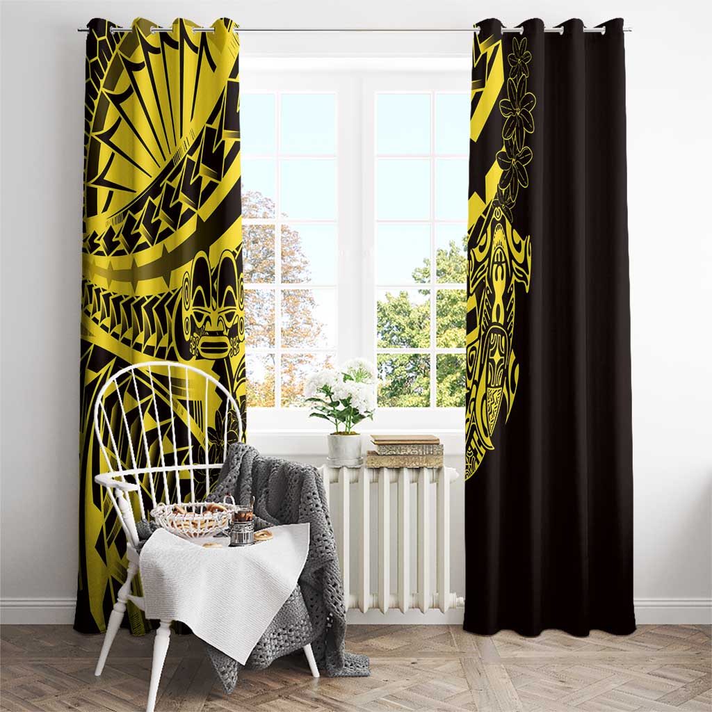 Yellow Marquesas Islands Window Curtain Marquesan Matatiki Hammerhead Shark Patutiki LT14 - Polynesian Pride