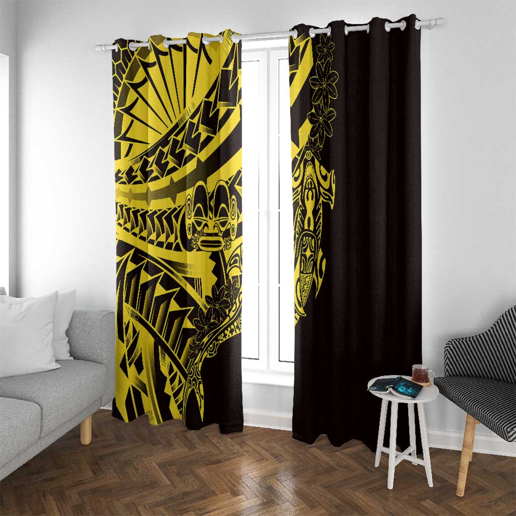 Yellow Marquesas Islands Window Curtain Marquesan Matatiki Hammerhead Shark Patutiki LT14 With Grommets Yellow - Polynesian Pride