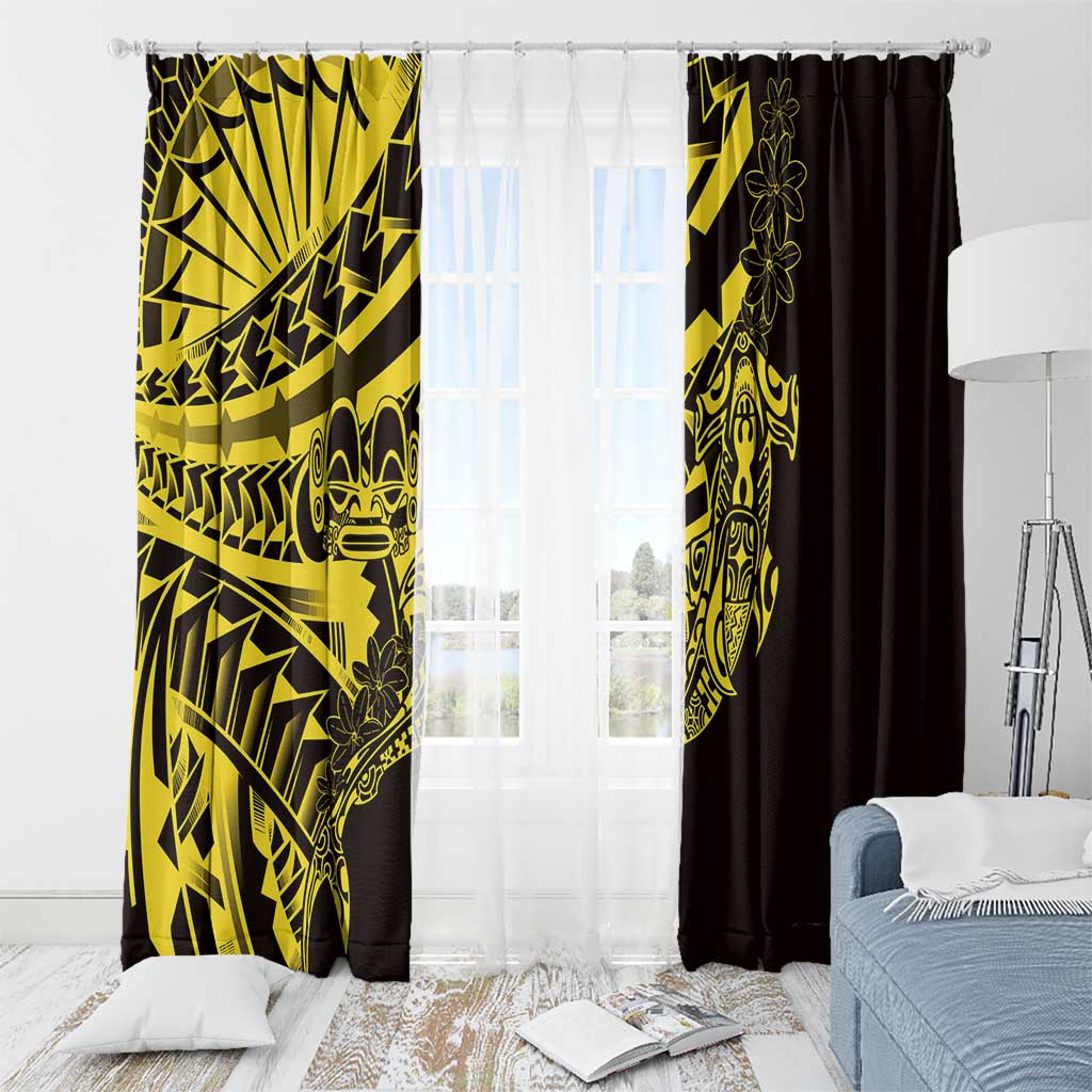 Yellow Marquesas Islands Window Curtain Marquesan Matatiki Hammerhead Shark Patutiki LT14 - Polynesian Pride