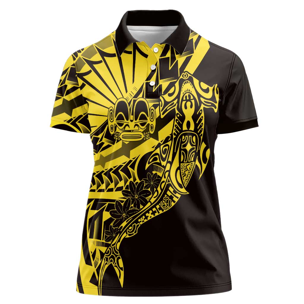 Yellow Marquesas Islands Women Polo Shirt Marquesan Matatiki Hammerhead Shark Patutiki - Polynesian Pride